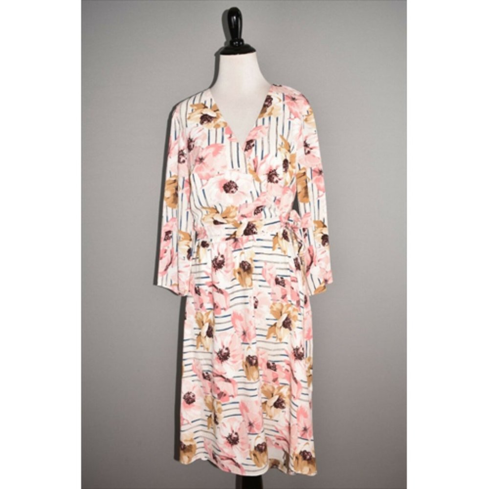 CHARLES HENRY Floral High-Low Wrap Dress